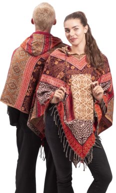 Ponczo z wzorami PANKAJ winno-czerwony I.