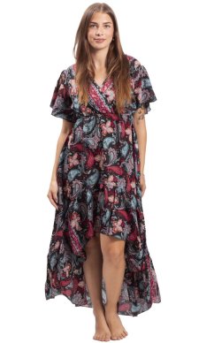 Długa sukienka damska SNEHA czarno-czerwona IV.