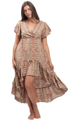 Dámské šaty dlouhé SNEHA růžovo-zelené I.