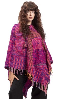 Pončo se vzory PANKAJ růžovo-fialová I.