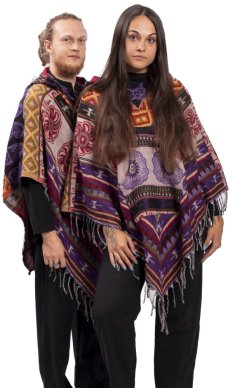 Pončo so vzormi PANKAJ čierno-okrová I.