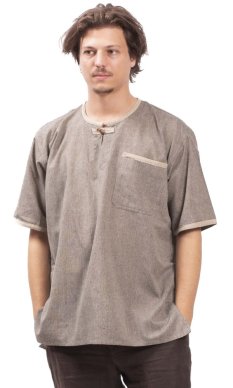 Košeľa / ETNO KURTA MILDRIM s krátkym rukávom  hnedo - béžová I.