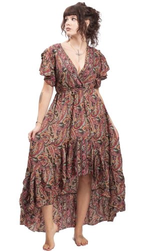 Dámské šaty dlouhé SNEHA černo-červené V.