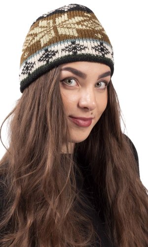 Wełniana czapka ze wzorem NOMAD brązowo-zielony II.
