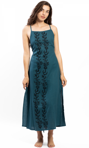 Damska sukienka długa MYSTERY niebieski petrol - Rozmiar: M