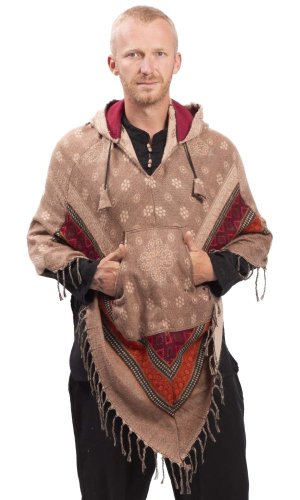 Ponczo z wzorami PANKAJ brązowo-beżowy III.