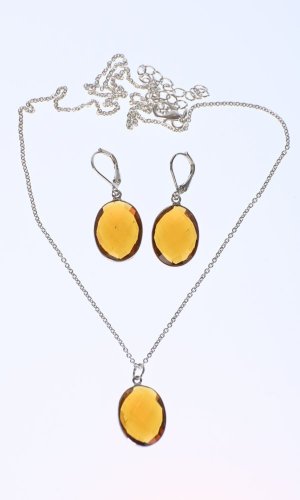 Set náhrdelník a náušnice jantarově žlutý ovál - Varianta: Stříbrný řetízek