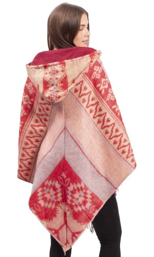 Pončo se vzory PANKAJ růžovo-červená I.