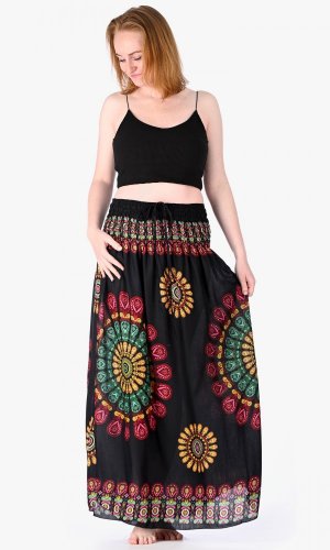 Długa spódnica / sukienka Mandala czarna multi