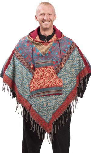 Pončo se vzory PANKAJ červeno-modré X.