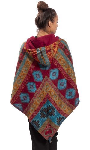 Pončo se vzory PANKAJ červeno-modré V.