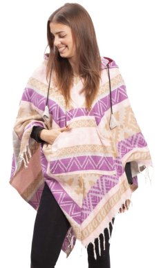 Pončo se vzory PANKAJ růžovo-fialová IV.