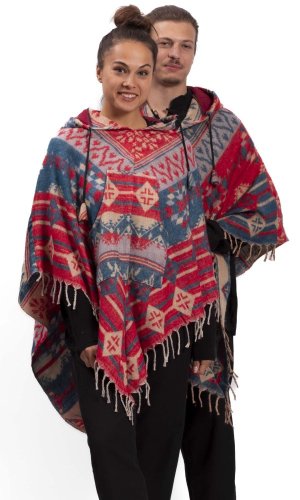 Pončo se vzory PANKAJ červeno-modré I.