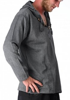 Košeľa Nepál / ETNO KURTA s kapucňou tmavo šedá