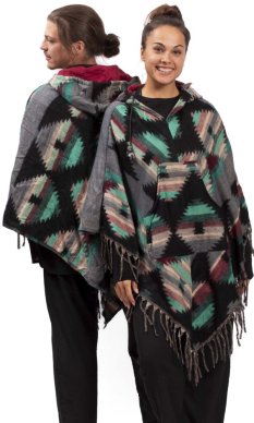 Pončo se vzory PANKAJ černo-tyrkysová I.