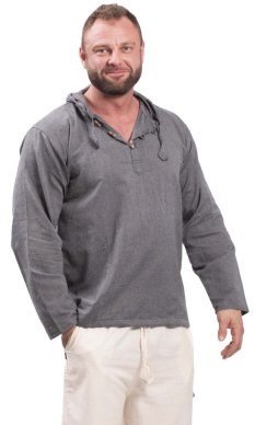 Košeľa Classic Nepál / ETNO KURTA s kapucňou tmavo šedá