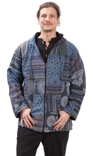 Ciepła kurtka PATCHWORK HARMONY niebieska - Rozmiar: XL