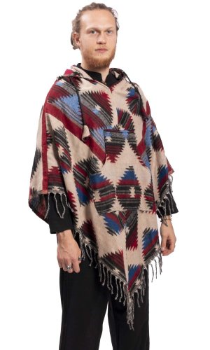 Pončo se vzory PANKAJ červeno-modrá II.