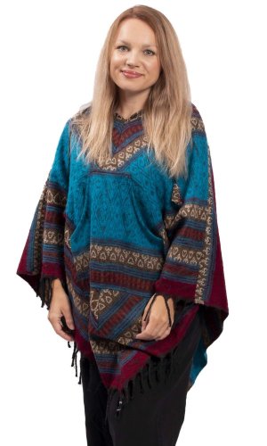 Pončo se vzory INDIRA červeno-modré I.