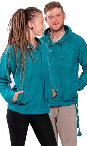Bluza unisex z kapturem RAHUL turkusowa - Rozmiar: 2XL