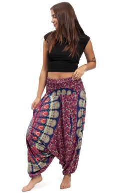 Szarawary / Spodnie haremki THAI MANDALA  czerwono-niebieske