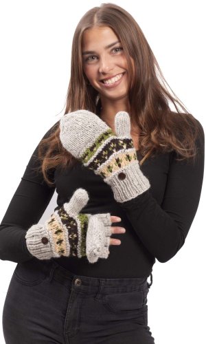 Vlněné převlékací rukavice / zeleno-šedé II.