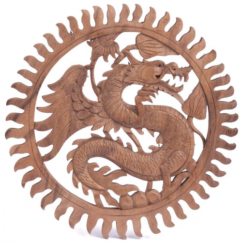 Dřevěná nástěnná dekorace DRAK natural ø 40 cm