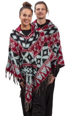 Ponczo z wzorami PANKAJ turkusowo-czarny I.