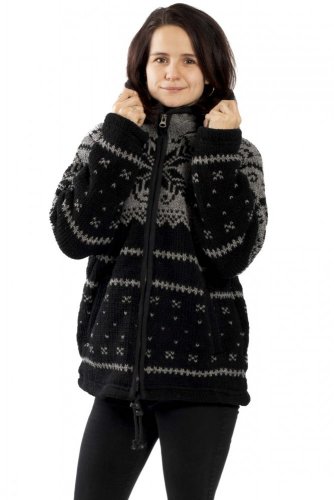 Wełniany sweter z norweskim wzorem czarny i szary