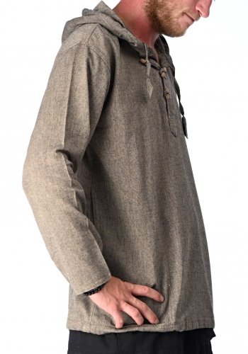 Košile Nepál / ETNO KURTA s kapucí hnědo-béžová