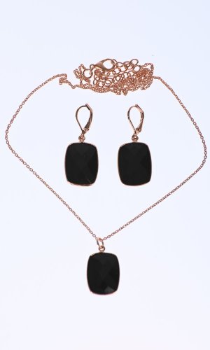Set náhrdelník a náušnice černý hranatý - Varianta: Růžově zlatý řetízek