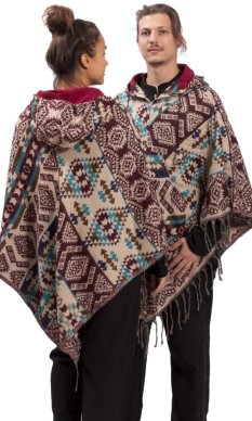 Ponczo z wzorami PANKAJ bordowo-beżowy IV.