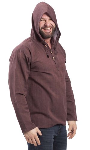 Košile Nepál / ETNO KURTA s kapucí hnědá