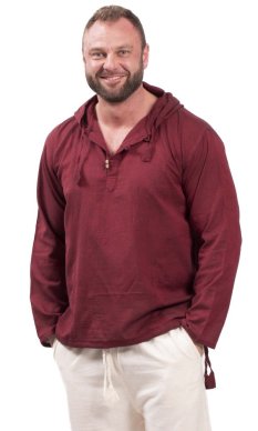 Košeľa Classic Nepál / ETNO KURTA s kapucňou vínová