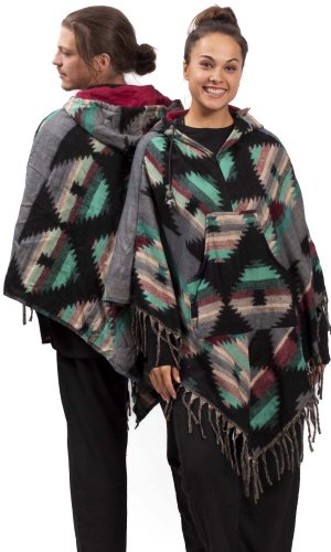 Pončo se vzory PANKAJ černo-tyrkysová I.