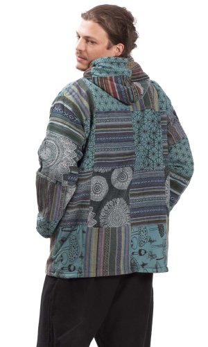 Ciepła kurtka PATCHWORK HARMONY turkusowa - Rozmiar: M