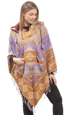 Ponczo z wzorami PANKAJ fioletowo-ochrowy I.