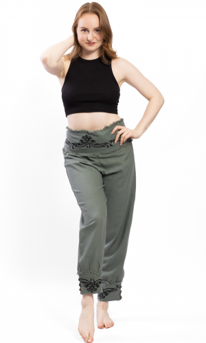 Dámské kalhoty MYSTERY šedo-zelené - Velikost: XL