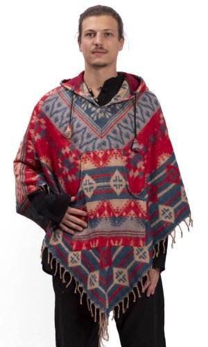 Pončo se vzory PANKAJ červeno-modré I.
