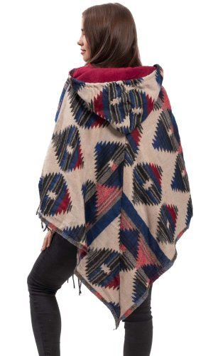 Pončo se vzory PANKAJ červeno-modrá II.