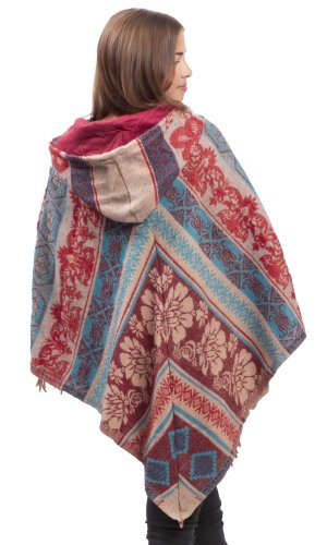 Pončo se vzory PANKAJ červeno-modrá XIV.