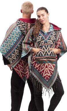 Pončo se vzory PANKAJ červeno-černá II.