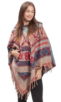 Pončo se vzory PANKAJ červeno-modrá XIV.