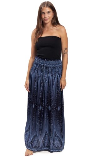 Dlhá sukňa / šaty THAI PEACOCK modro-čierna I.