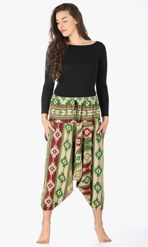 Teplé harémové kalhoty / Sultánky RANGA zelené