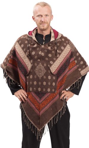 Ponczo z wzorami PANKAJ brązowo-beżowy II.