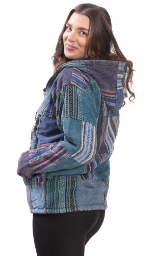 Ciepła kurtka PATCHWORK niebieska - Rozmiar: XL