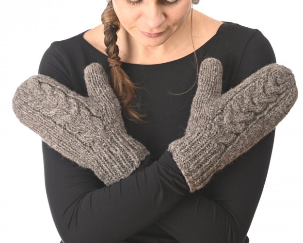 Vlněné palcové rukavice šedo-hnědé