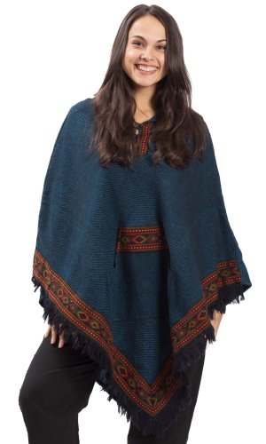 Vlněné pončo LAHARA RUNA modré I.