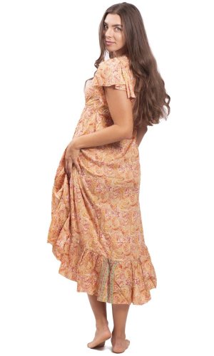 Długa sukienka damska SNEHA żółto-czerwona I.